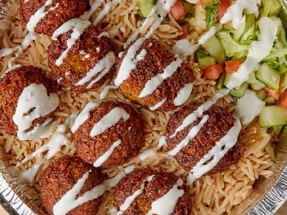 Falafel Over Rice - Freshly prepared Falafel Over Rice.